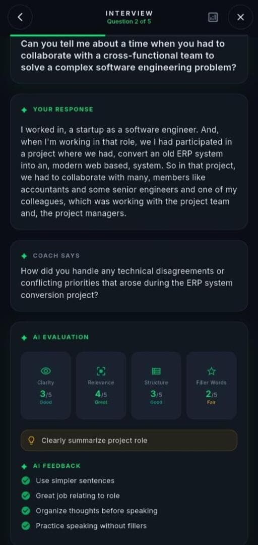 Interview screen